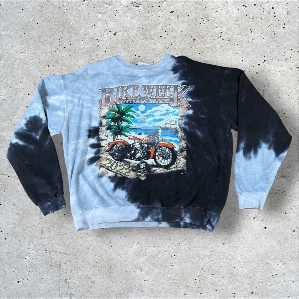 2022 Daytona Bike Week 81st Sweatshirt Mens XL Colortone Blue Black Tie Dye